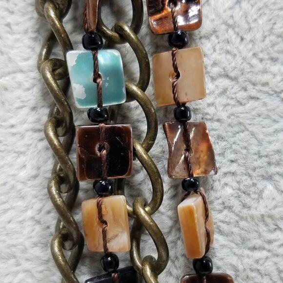 Boho Mother of Pearl Dyed Shell Square Beaded Chain Necklace - Picture 4 of 8